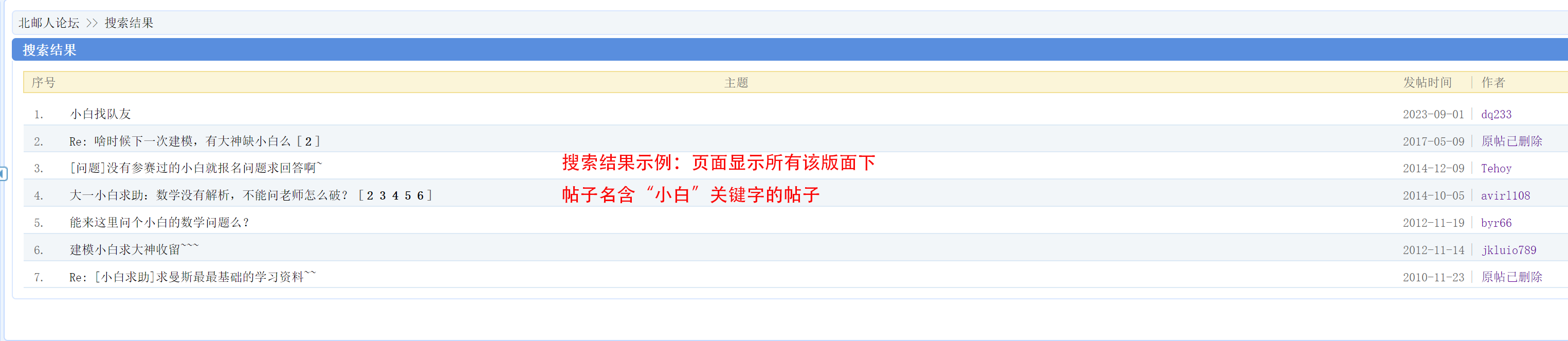 帖子名关键字搜索结果示例